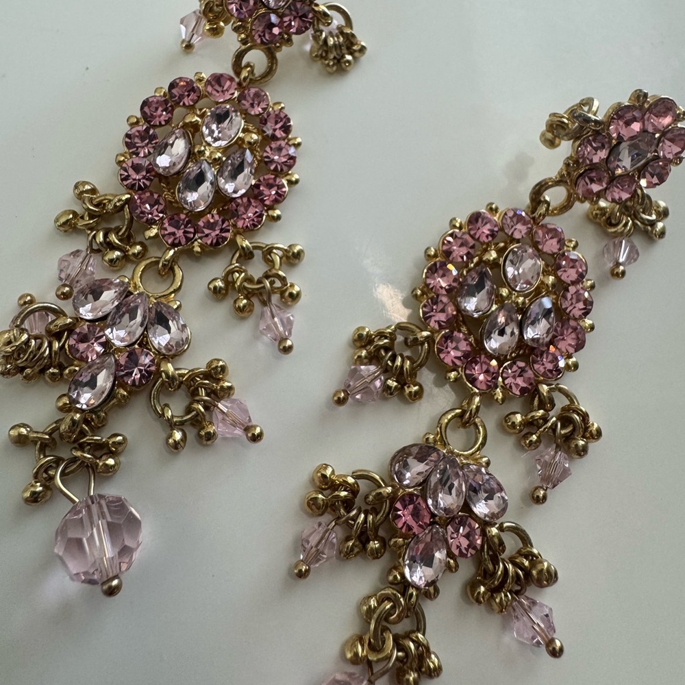 Elegant Pink and Gold Chandelier Earrings